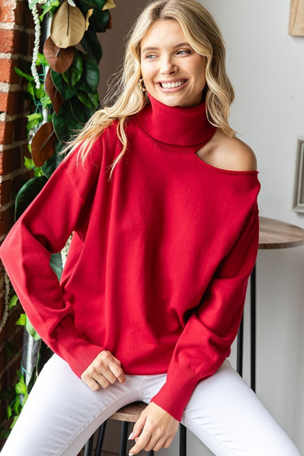 Cold Shoulder Turtleneck Sweater