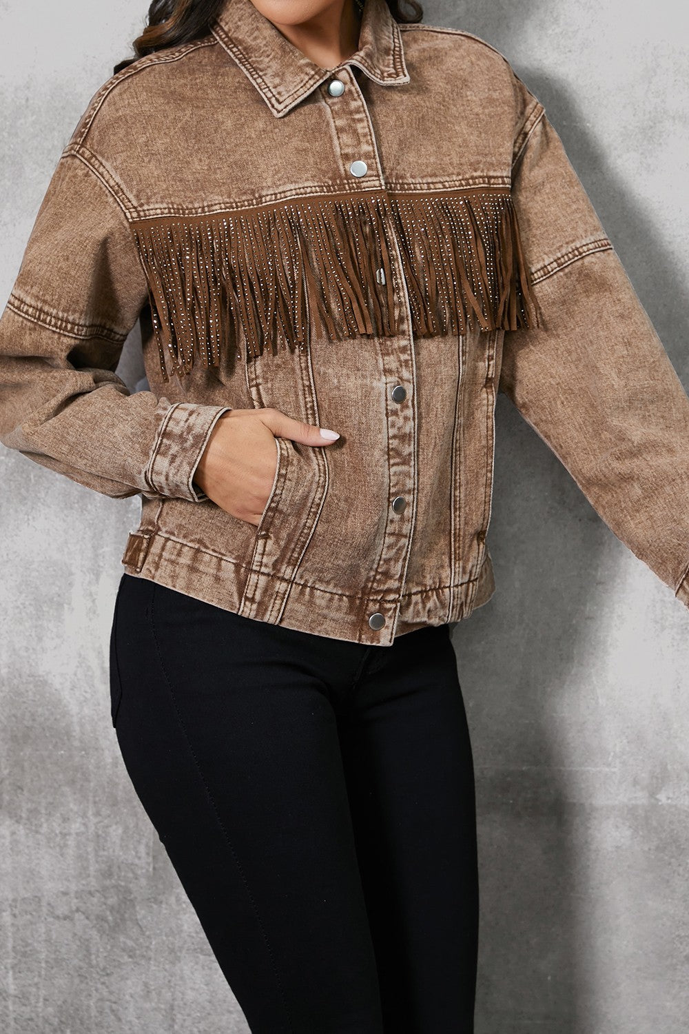 Fringe Trim Denim Jacket