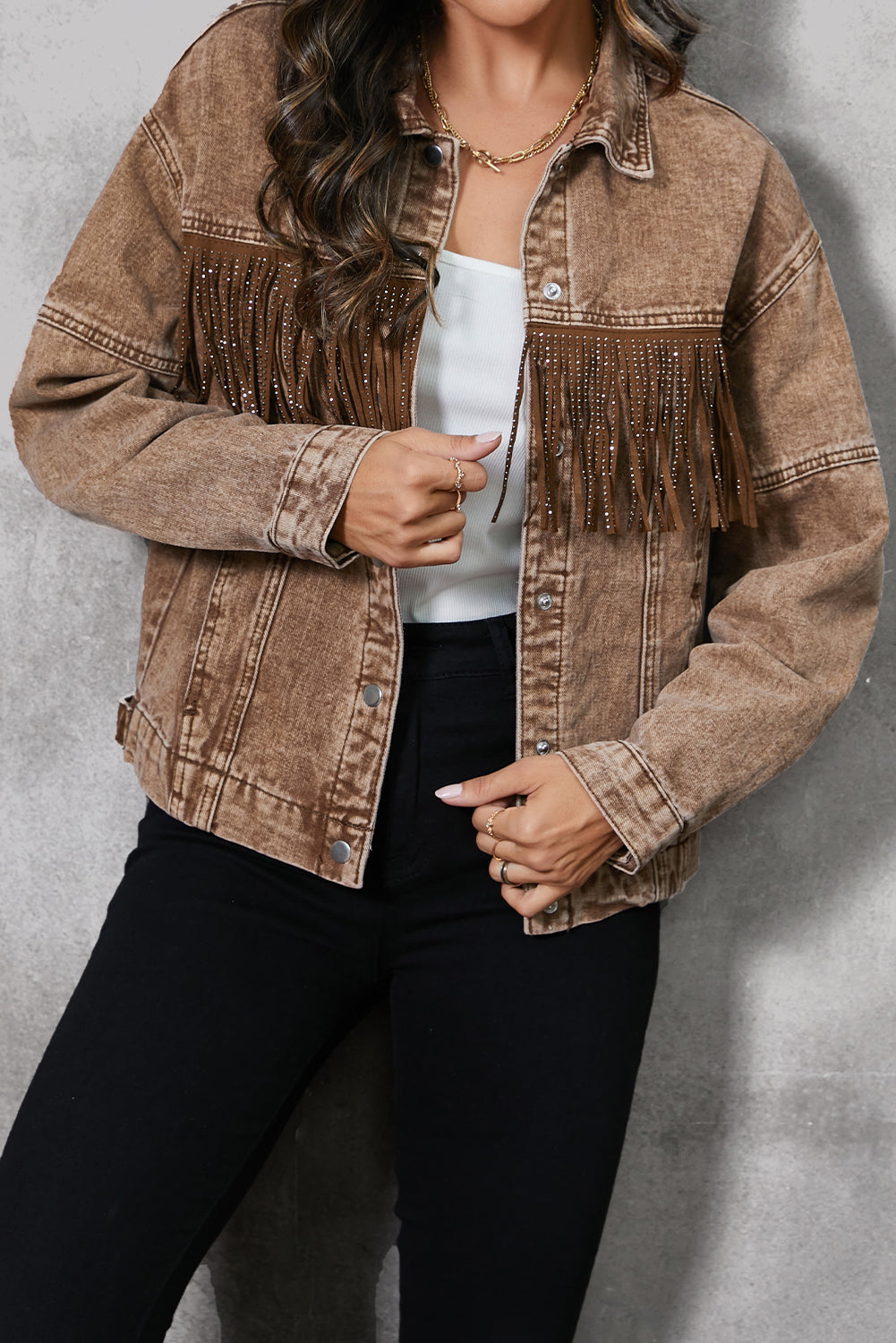 Fringe Trim Denim Jacket