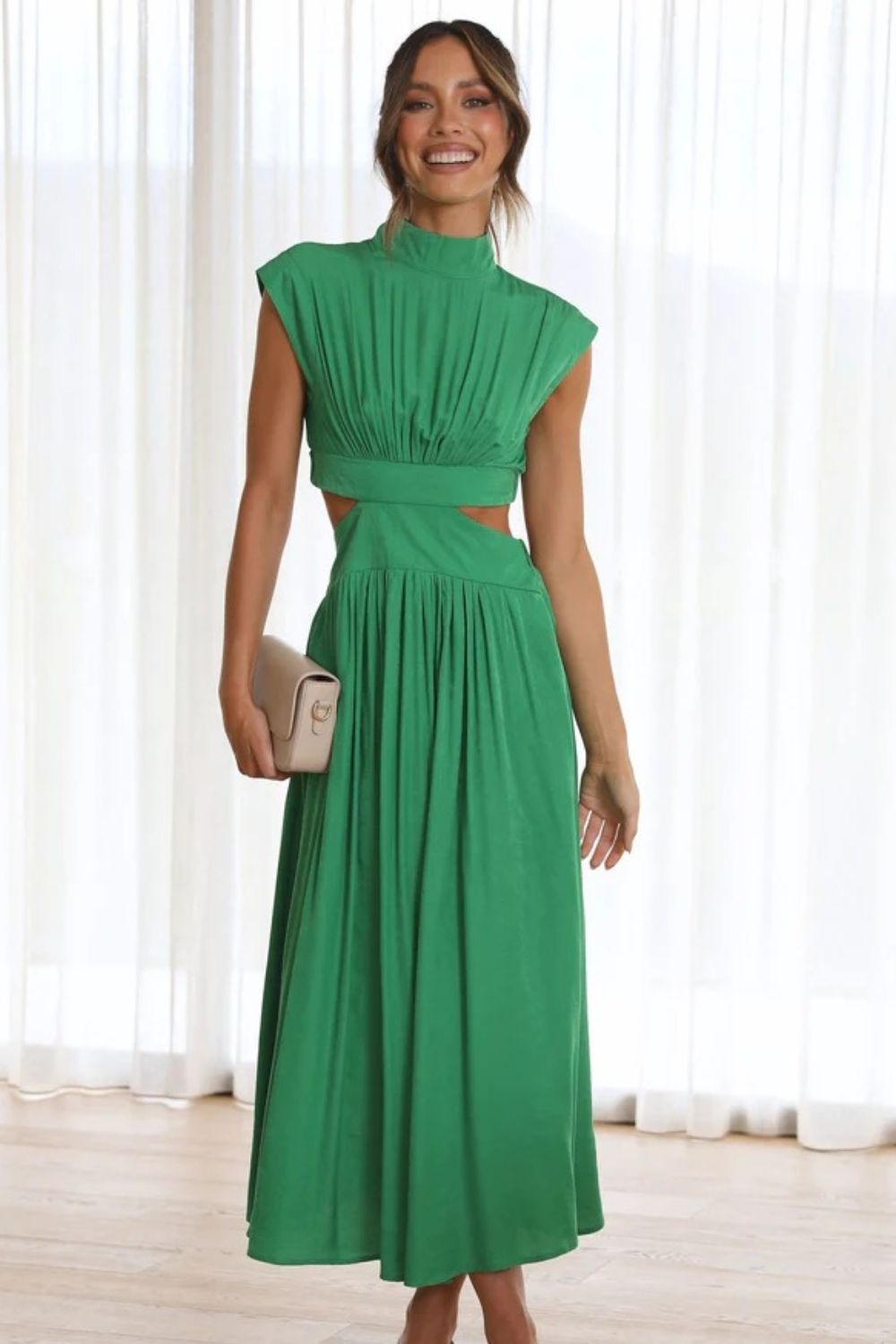 Cutout Cap Sleeve Ruched Dress