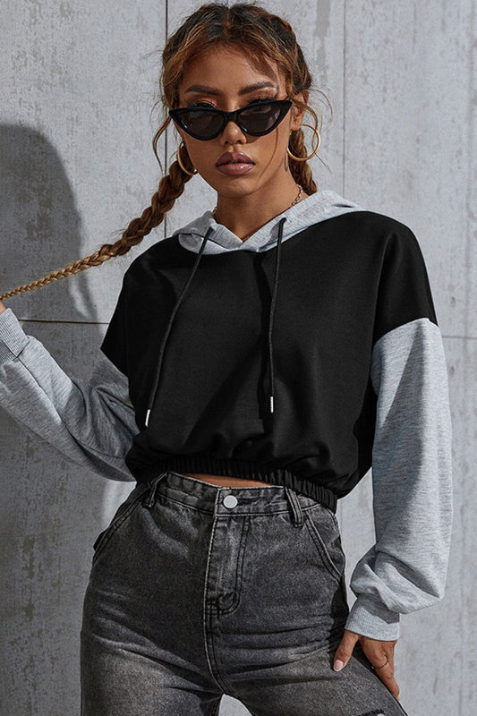 Contrast Cropped Hoodie