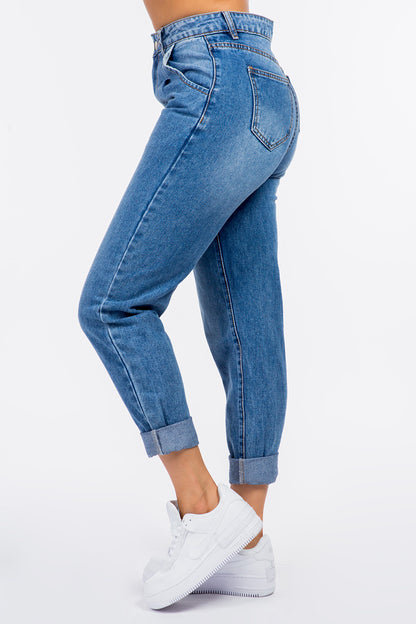 High Waist Pleated Jeans