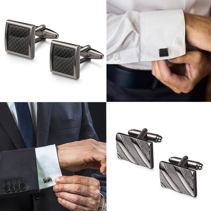 6 Pairs Silver & Black Cufflinks