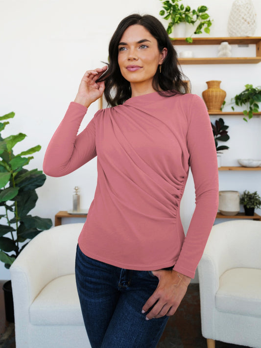 Mock Neck Ruched T-Shirt