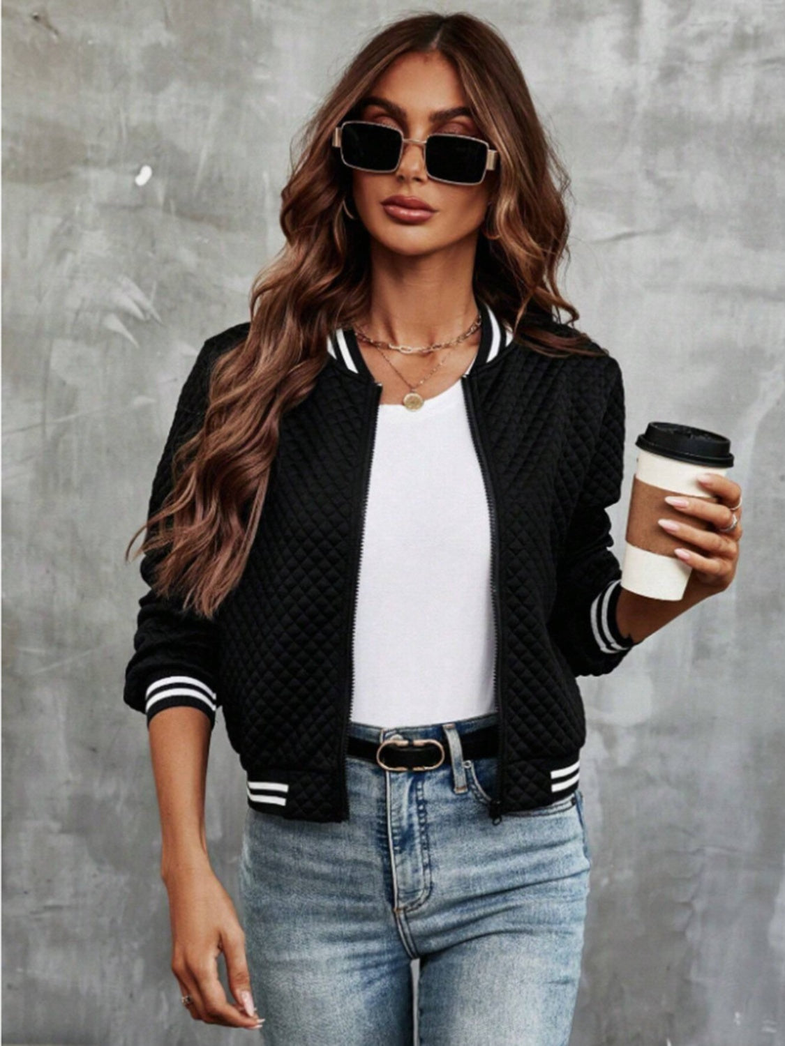 Stripe Cuff Long Sleeve Jacket