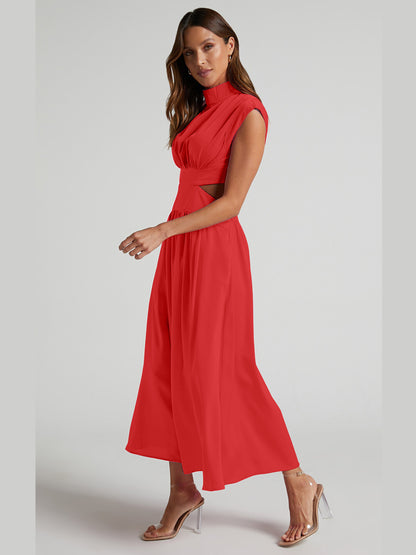 Cutout Cap Sleeve Ruched Dress