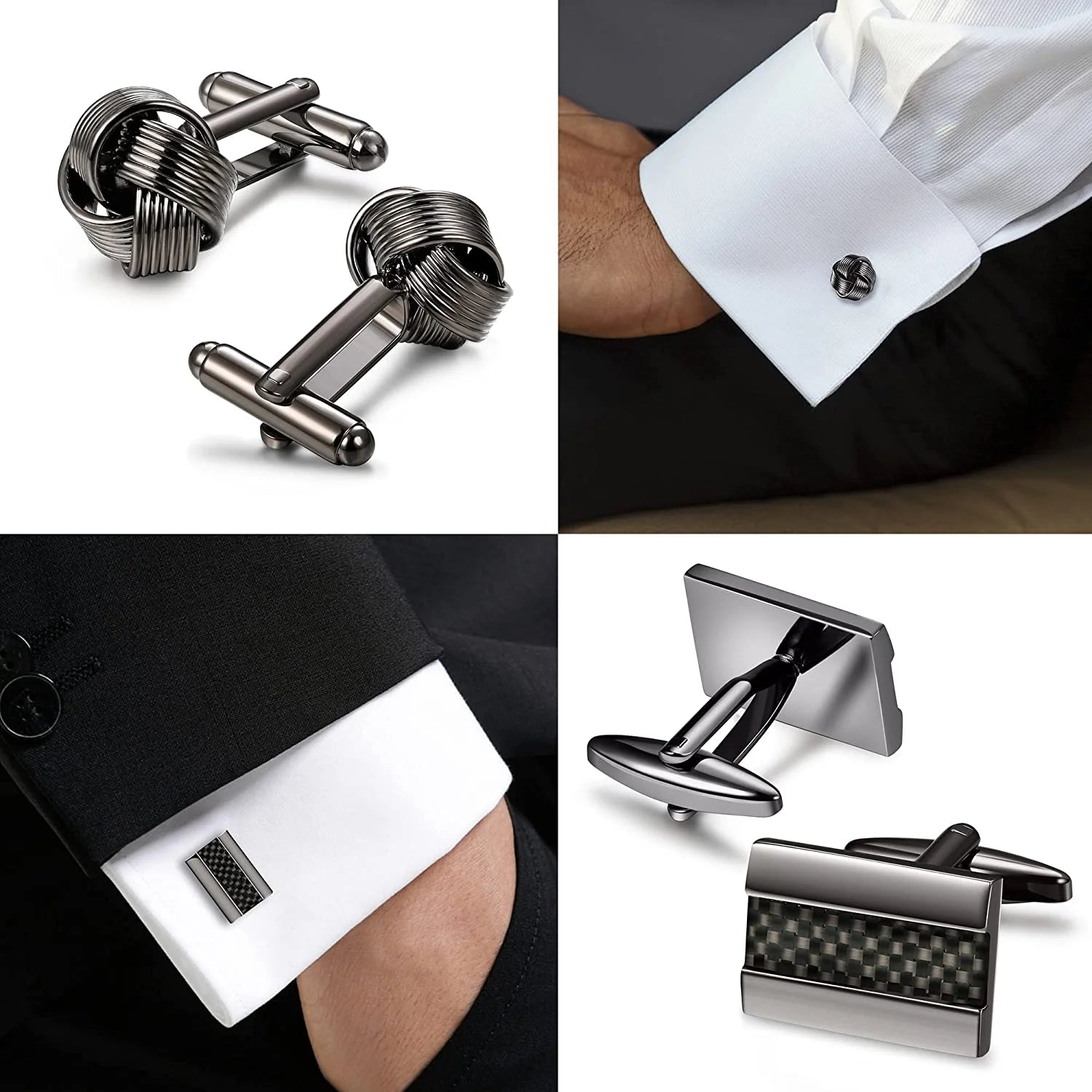 6 Pairs Silver & Black Cufflinks