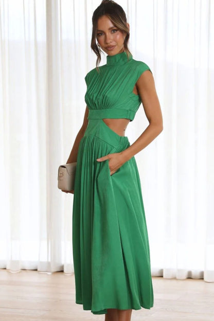 Cutout Cap Sleeve Ruched Dress