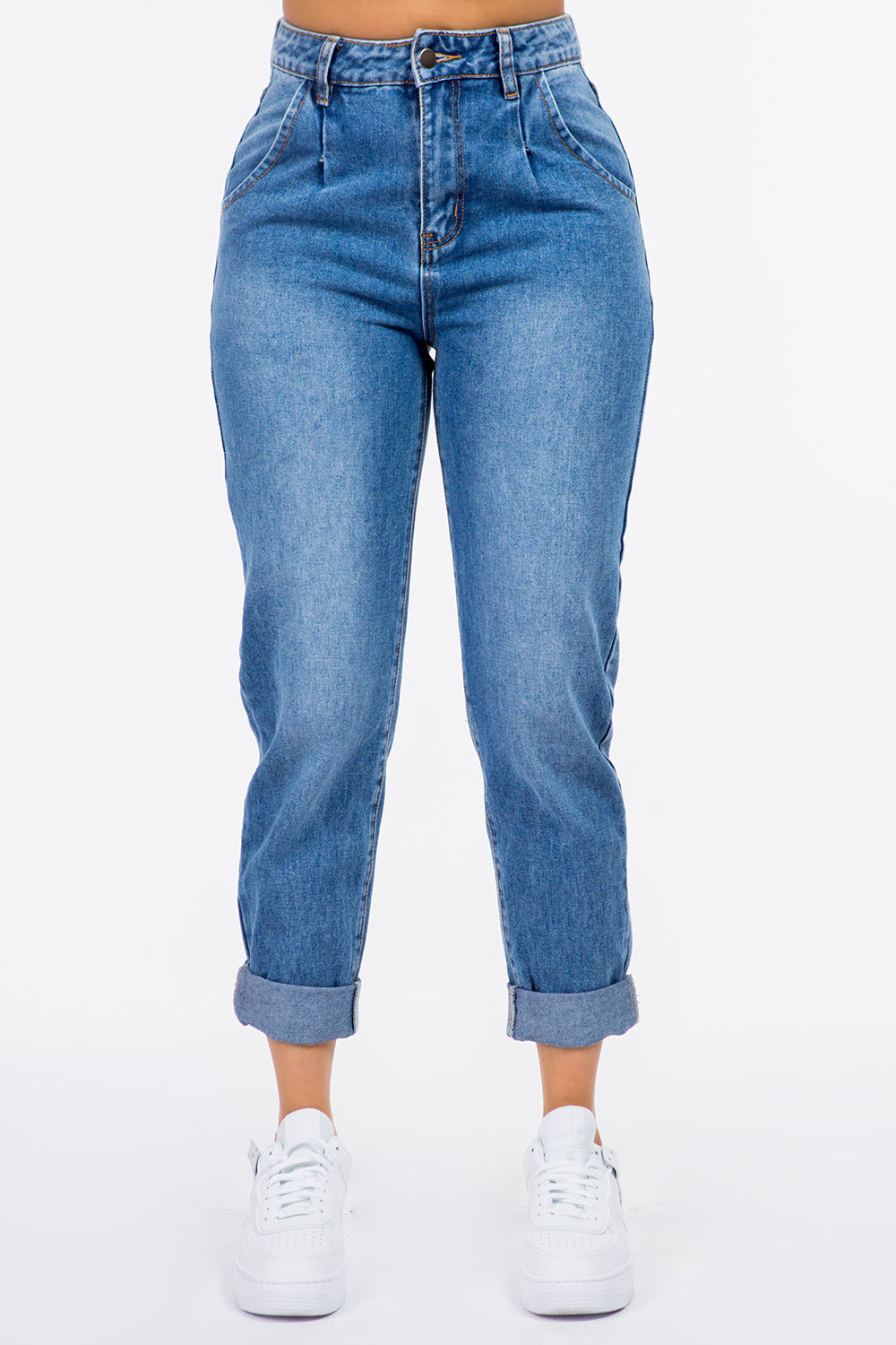 High Waist Pleated Jeans